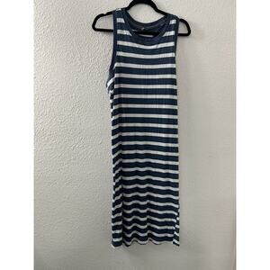 Eddie Bauer Tank Dress Womens Size XL White Blue Striped Long Maxi Summer‎ Beach